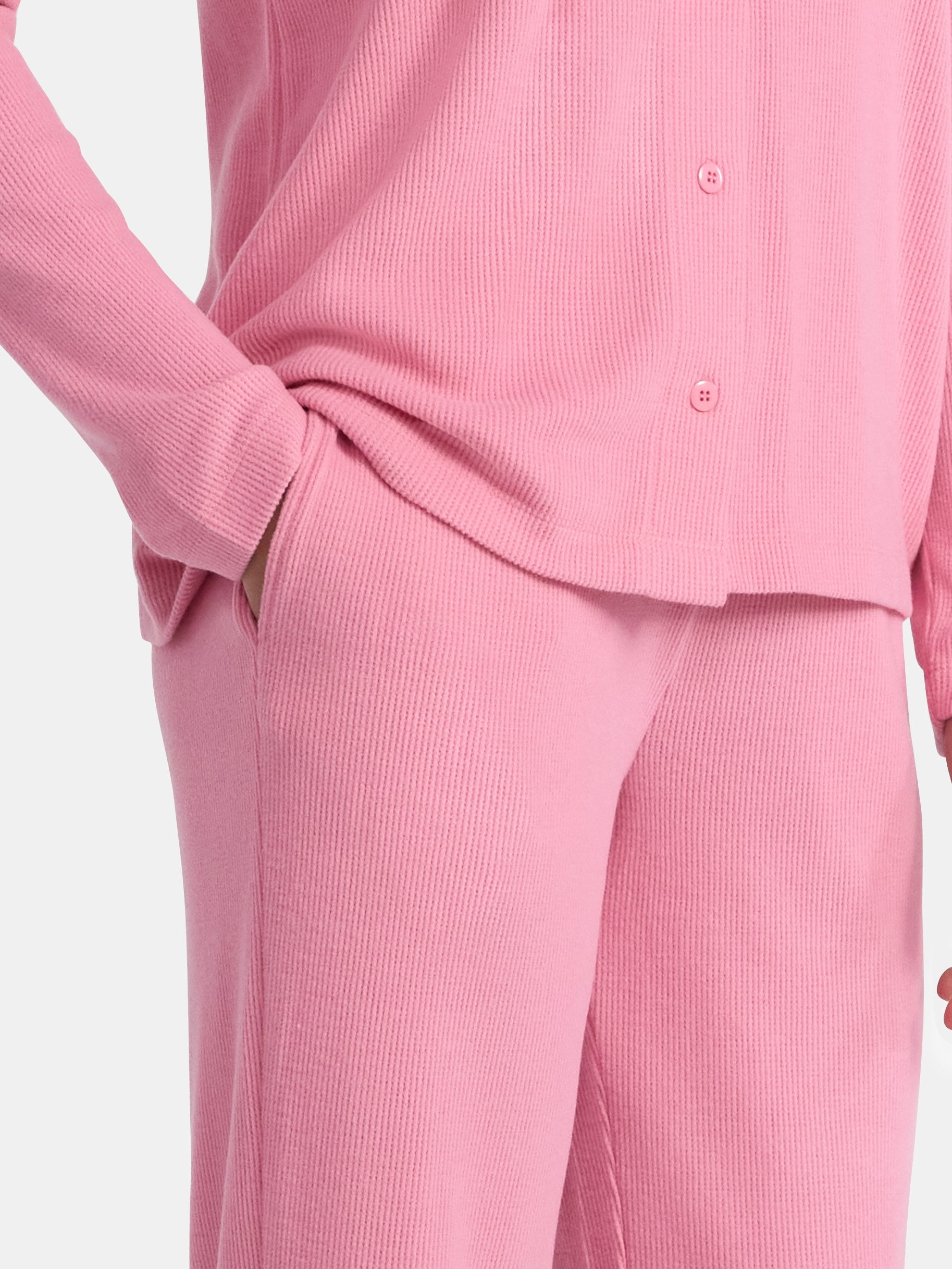 Lissome Women’s Soft Double Brushed Waffle Knit Notch Collar Long Sleeve Pajama Set , Sizes S-3X