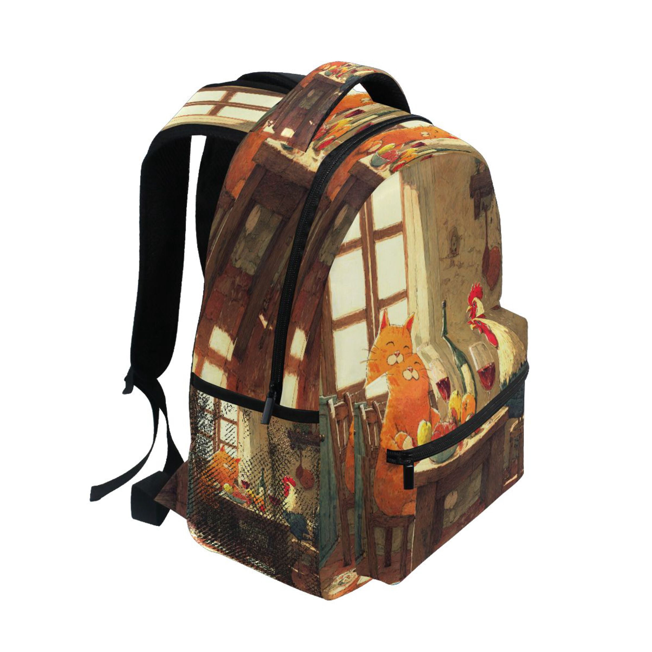 Backpack 16x11.4x6.9 Inches Fashion Backpack Shopping Travel Outing Backpack Cat Table Scene