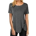thumbnail image 3 of Lenago Womens Tops Plus Size Short Sleeve Button Solid O-Neck Irregular T-shirt Blouse Tops on Clearance, 3 of 6