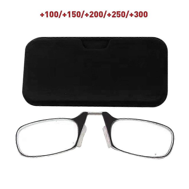 Estuche para gafas de lectura ultrafino con clip nasal mini, unisex, 1,0, 1,5, 2,0, 2,5 y 3,0, color negro