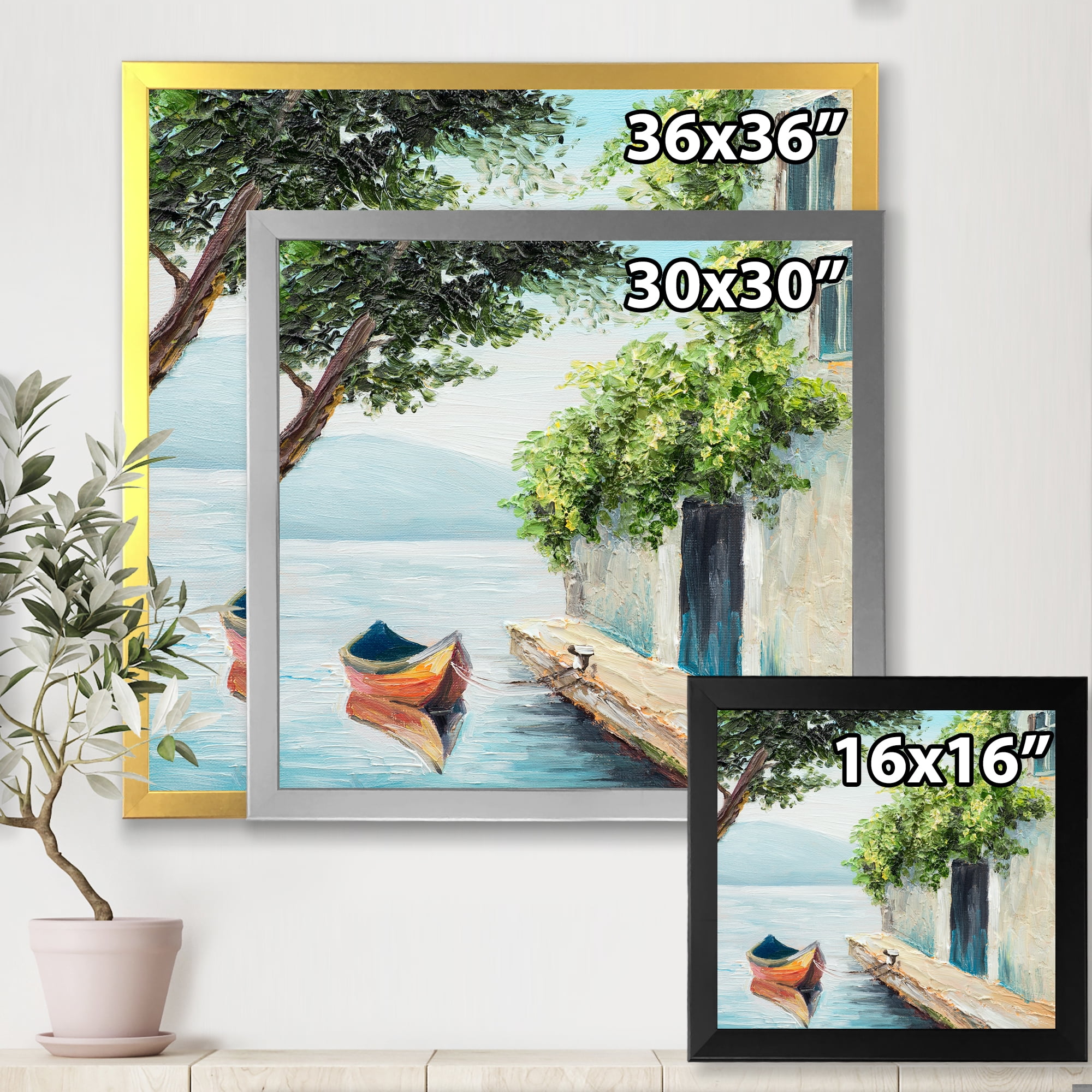 Designart 'A Beautiful Summer Day With Gondola In Venice' Nautical & Coastal Framed Art Print