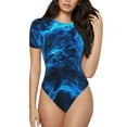 thumbnail image 2 of Picia Ice Blue Fire Wolf Womens One Piece Swimsuits Modest Tummy Control Bathing Suits Lace Up Slimming Swim Suit-Small, 2 of 9