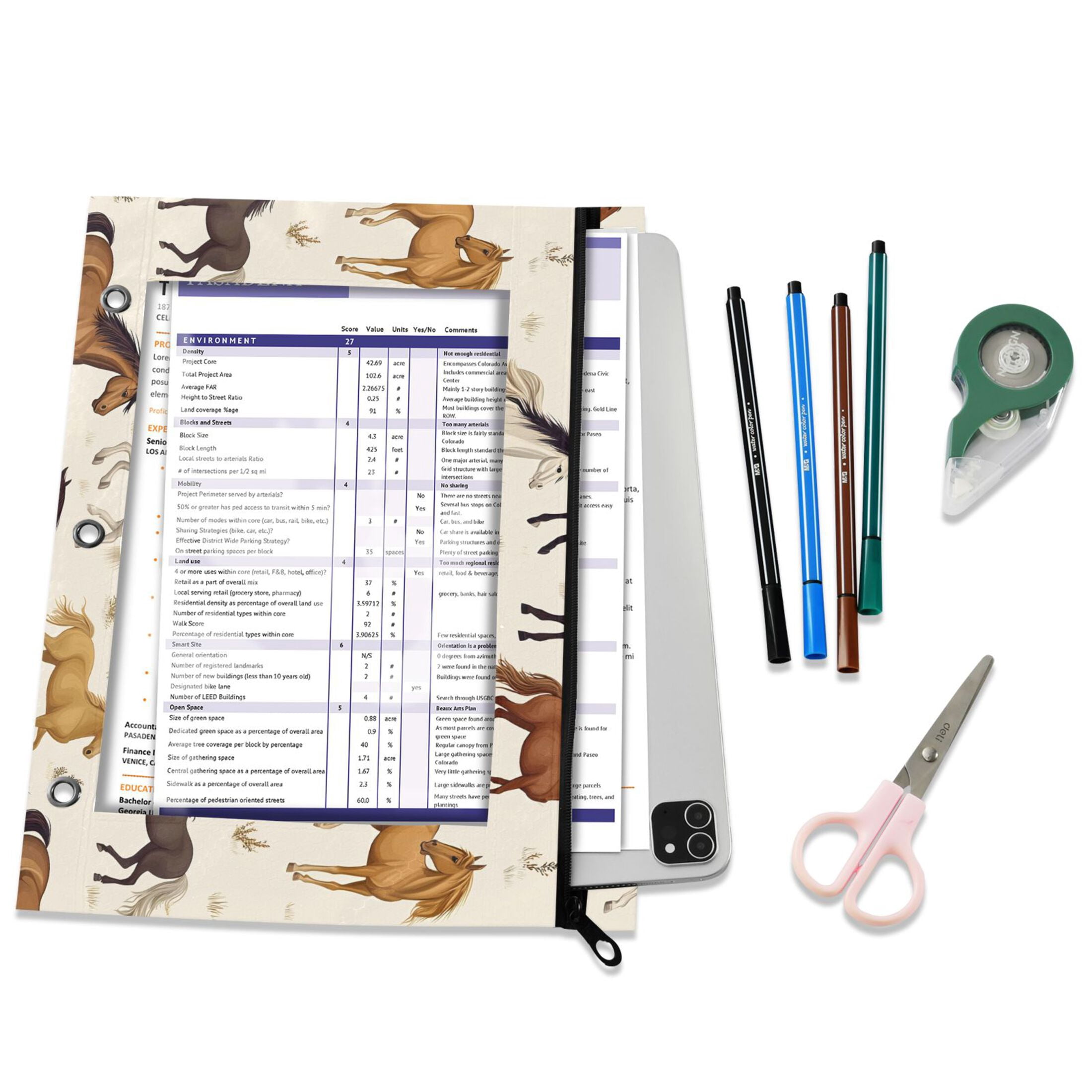 ALAZA Wild Horses Pattern Pencil Pouch 3 Ring Binder with Clear Window Organizers Case Bag 2PCs