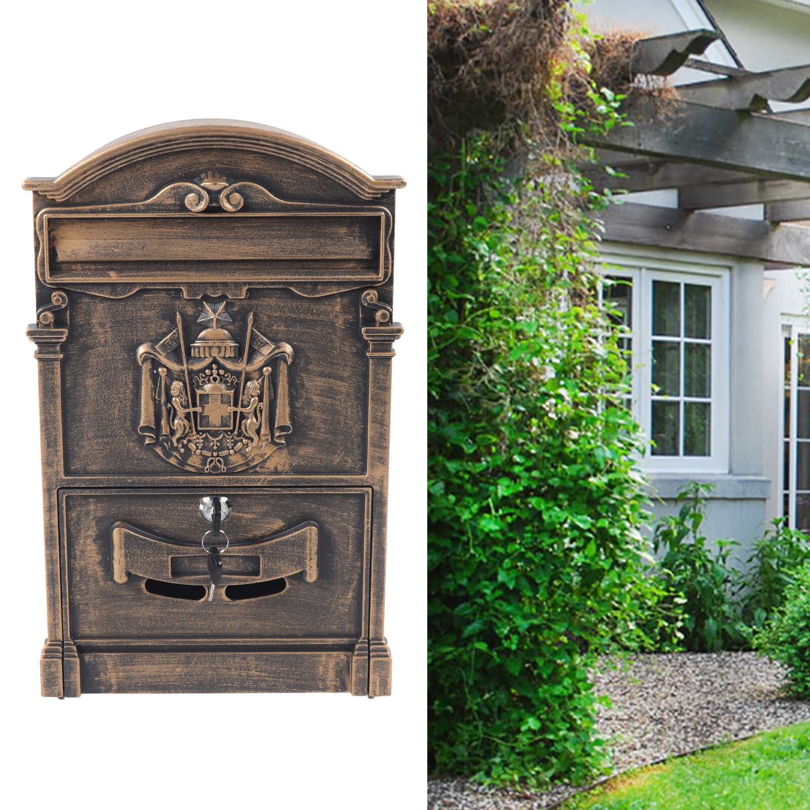 Retro Vintage Mailbox, Bronze, European Wall Mounted Mailbox with Lock for Offices, Posts