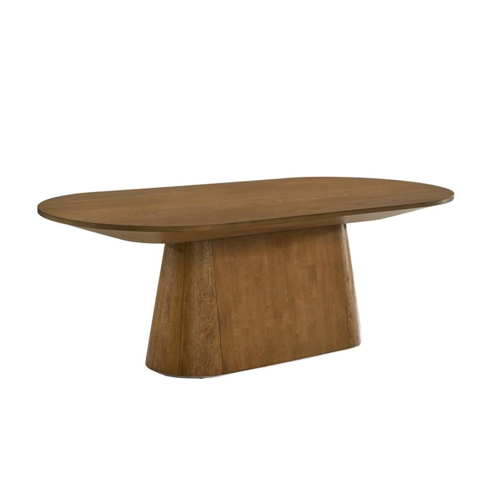 Andrew 88" Brown Walnut Wood Finish Oval Dining Table with Pedestal Base