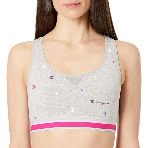 Champion Womens The Authentic Sports Bra, XS, Multi Scattered Logos Oxford  Grey 
