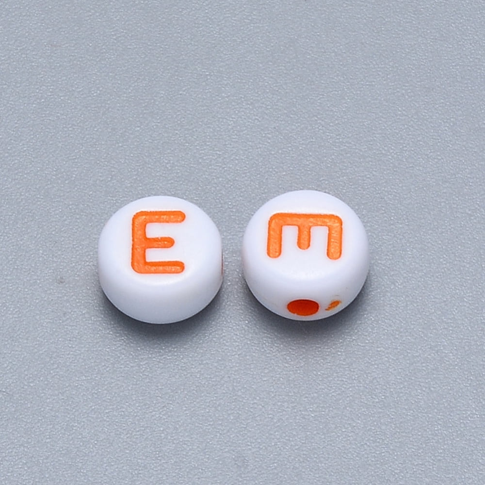 500gs Craft Acrylic Horizontal Hole Letter Beads Flat Round Mixed color Letter.E 7x3.5~4mm Hole: 1.5mm about 3600pcs/500g