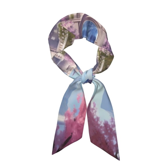 Wukai Majestic Fantasy Castle Print Hair Scarf for Women Fashion Silky Satin Headscarf Wrap Breathable Lightweight Neck Scarves For Handbag Accessories