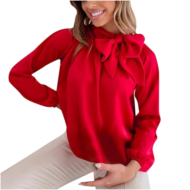 Blusa de moda para mujer Camisetas de manga larga de color sólido Bowknot Casual Tops sueltos Pompotops gfhjh20252