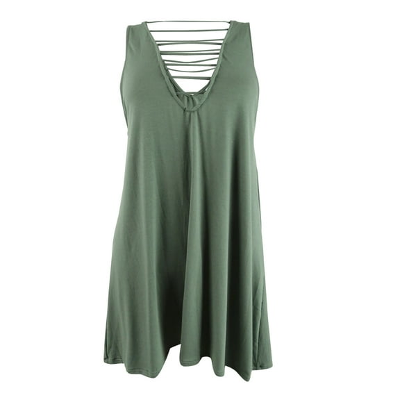California Waves Women's Lattice Dress Swim Cover-Up (S, Olive)