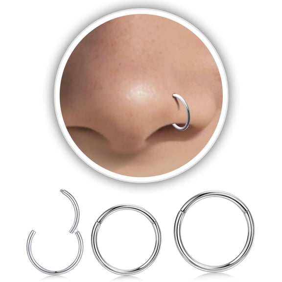 20G Nose Rings & Nose Studs Set, 316L Stainless Steel Hinged Clicker, L Shape/Corkscrew/Straight Piercing Jewelry for Cartilage Helix Daith Tragus-3 pcs