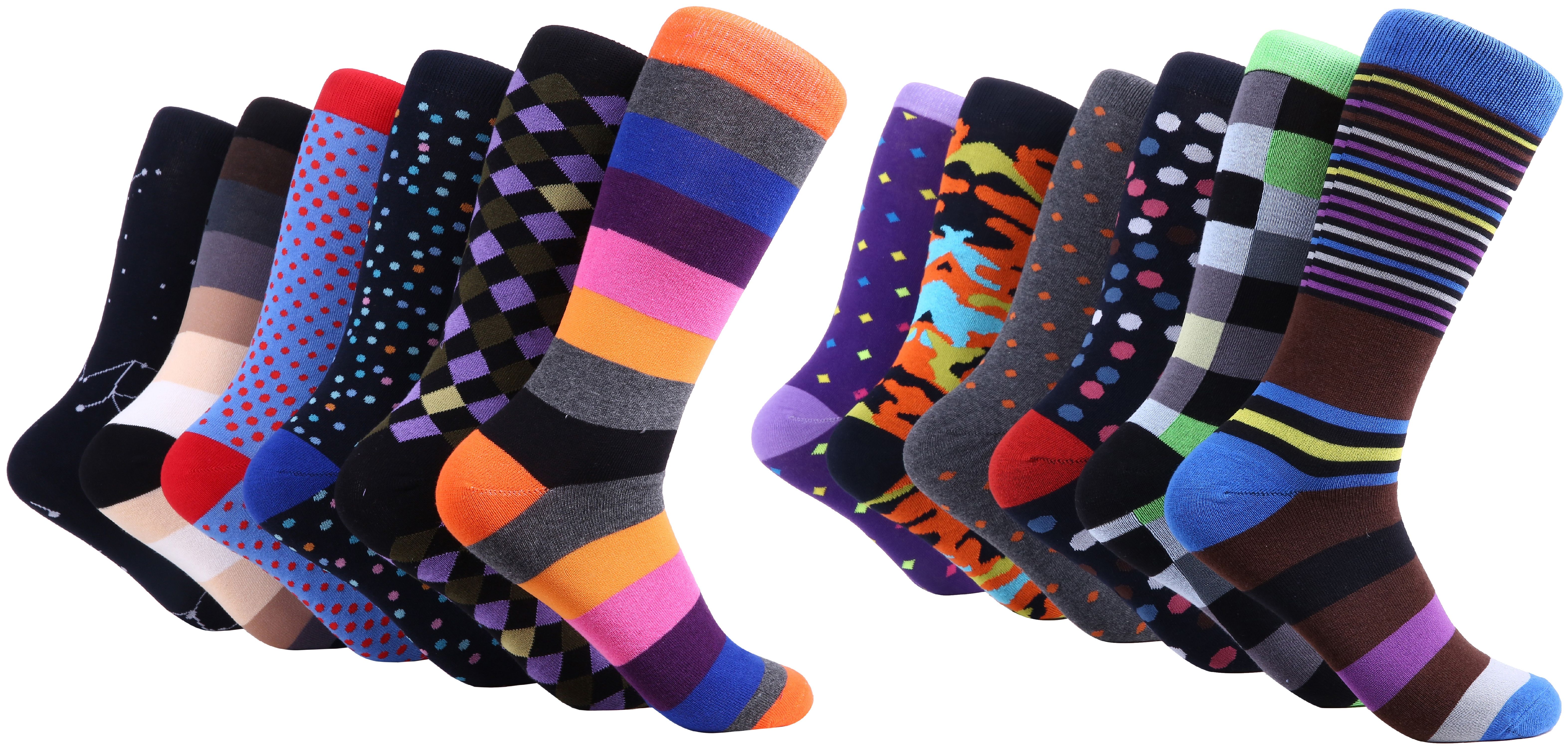 Mio Marino Men's Fun Dress Socks - Colorful Funky Socks for Men - Cotton Fashion Patterned Socks - 12 Pack - Fun Collection - 10 - 13