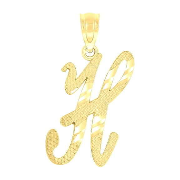 10k 10kt Yellow Gold Unisex Diamond-cut Initial H Charm Pendant for Men Women