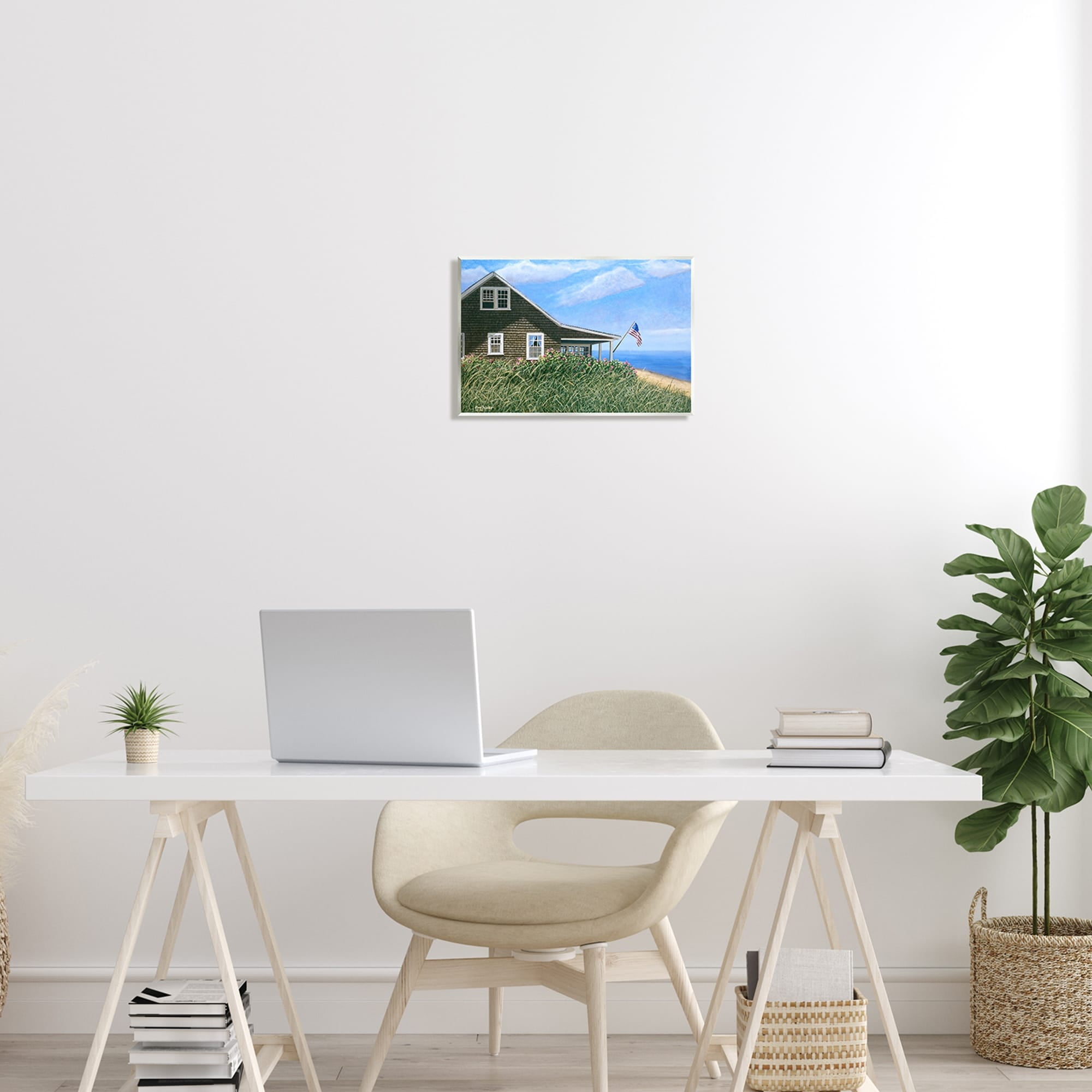 Stupell Industries Seaside House American Flag Peaceful Coastal Home Painting Unframed Art Print Wall Art, Design by Tom Mielko