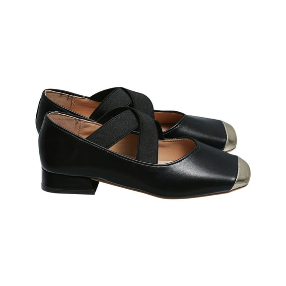hopeusnice Women's Low Heel Ballerina Flats Comfortable Crossing Strap Square Toe Shoes Faux Leather Slip On Dress Shoes for Wedding Party Daily Wear Black 39