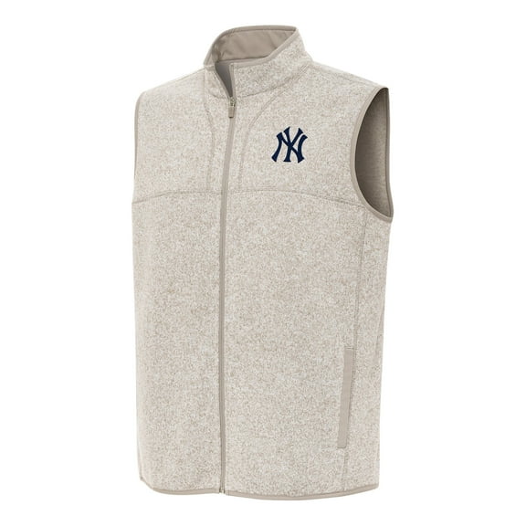 Men's Antigua Oatmeal New York Yankees Fortune Full-Zip Vest