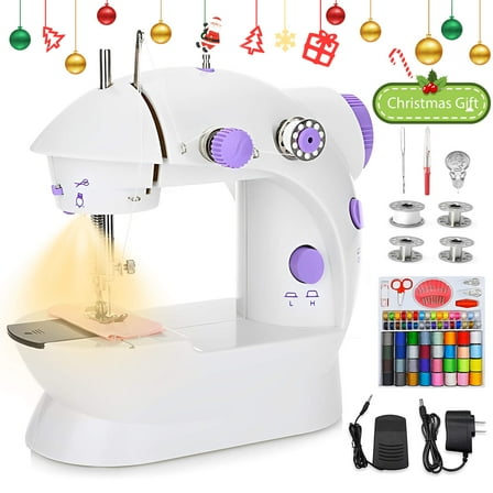 Fixdono Mini Sewing Machine for Beginner, 111-Piece Portable Sewing Machine 7.48"L x 3.93"W x 7.87"H
