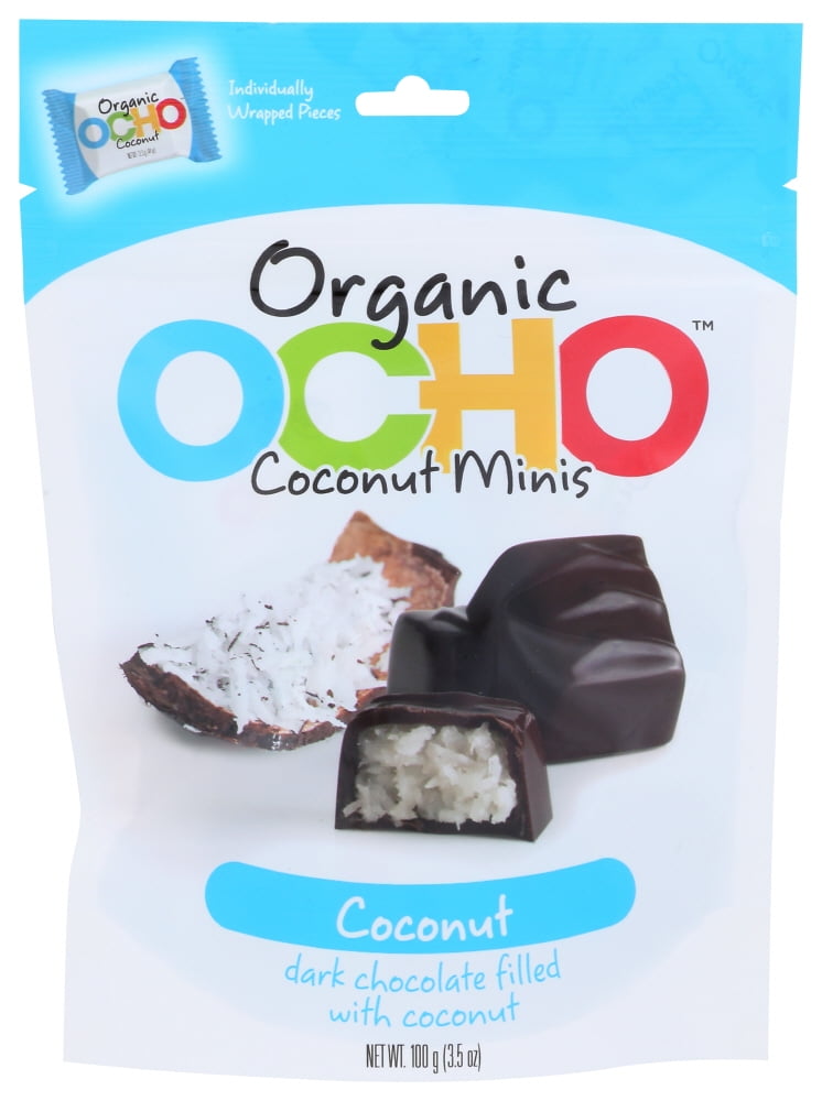 Ocho Candy Organic Coconut Mini Bars In Dark Chocolate, 3.5 Oz