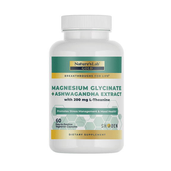 Nature's Lab Gold Magnesium   Ashwagandha with L-Theanine - 60 Capsules (30 Day Supply) - Promotes Stress Management & Mood Health*