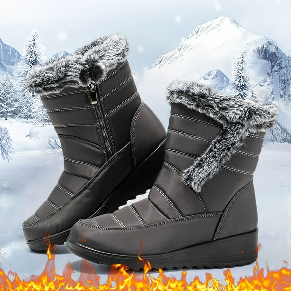GDREDA Womens Winter Snow Boots: Warm Fur Lined Zipper Ankle Booties Comfortable Outdoor Waterproof Slip on Boots for Women Grey,43