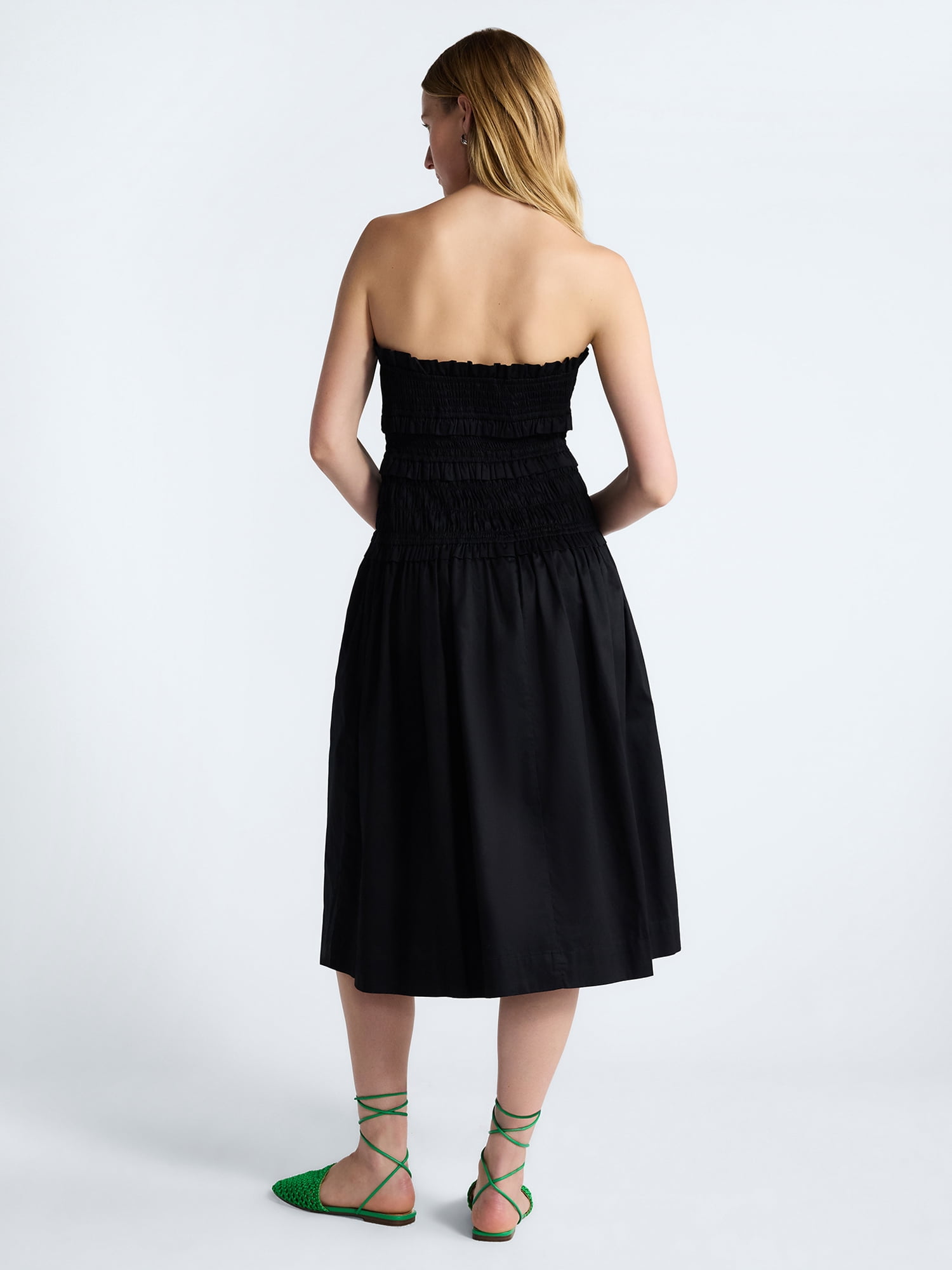 Free Assembly Women's and Women's Plus Strapless Cotton Poplin Tiered Midi Dress, Sizes XS-4X