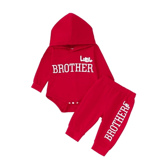 Kucnuzki Newborn Baby Boys Outfits 3-6 Months Letter Print Long Sleeves Hoodie Sweatshirt Top Elastic Pants 2pcs Baby Boys Pant Sets Fall Winter Red
