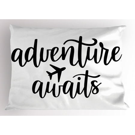 Adventure Awaits Pillow Sham Travel Typography With Airplane New