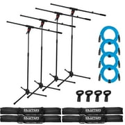 (4) Clutch CL-MB100PK Microphone Boom Stands with 20' Blue XLR Microphone / Speaker Cables Package