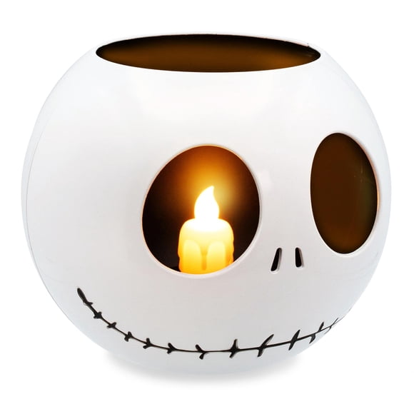 Vela LED parpadeante sin llama de Jack Skellington de Disney The Nightmare Before Christmas con temporizador automático | Coleccionable con licencia oficial, blanca