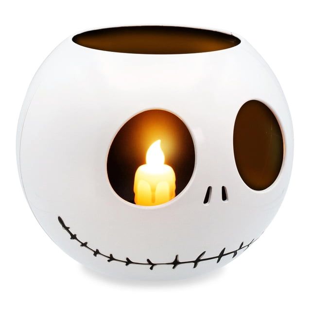Vela LED parpadeante sin llama de Jack Skellington de Disney The Nightmare Before Christmas con temporizador automático | Coleccionable con licencia oficial, blanca