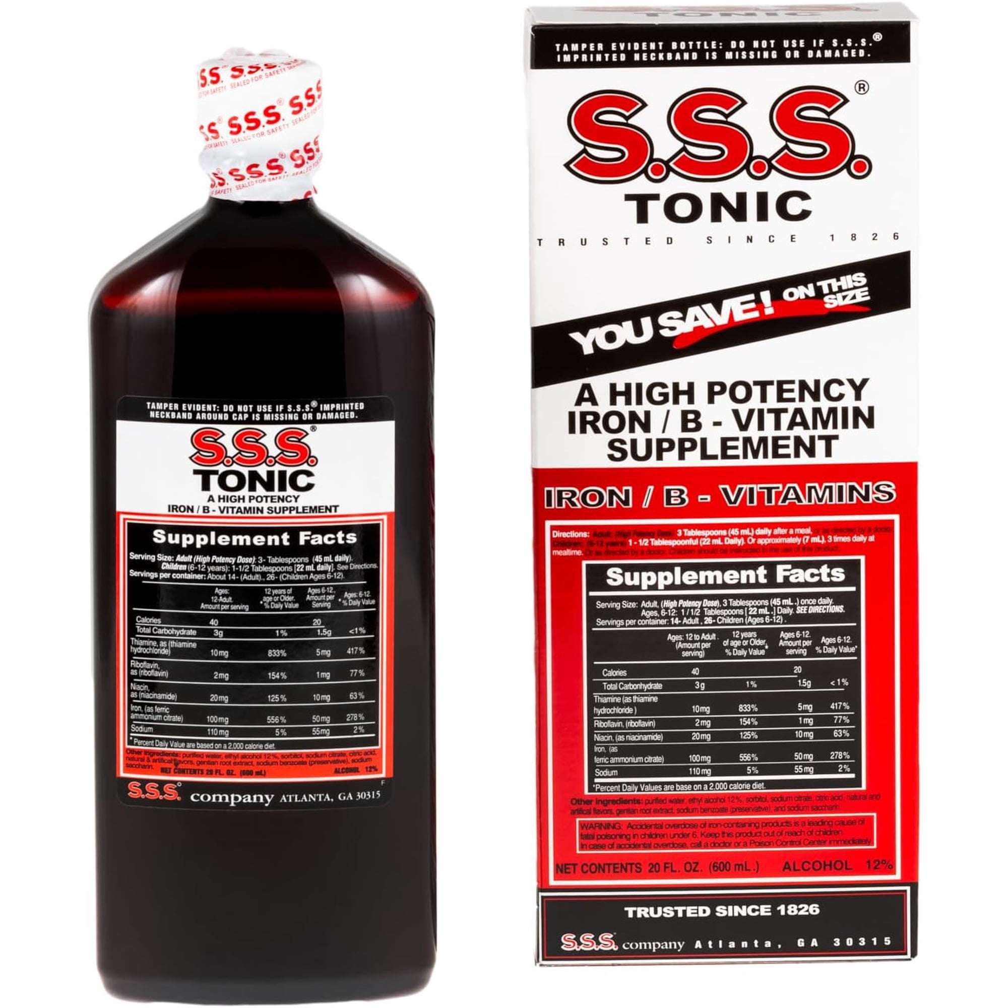 S.S.S. Tonic Liquid Iron & Vitamin B Supplement with B1, B2 & B3, 20 Fl Oz
