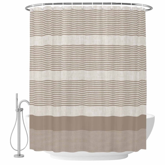 Brown Stripe Shower Curtain Set - 48" x 72" Washable Bathtub Curtain with 12 Hooks, Modern Minimalist Geomertic Striped Beige Waterproof Fabric Stall Shower Curtains for Bathroom/Bathtub Décor