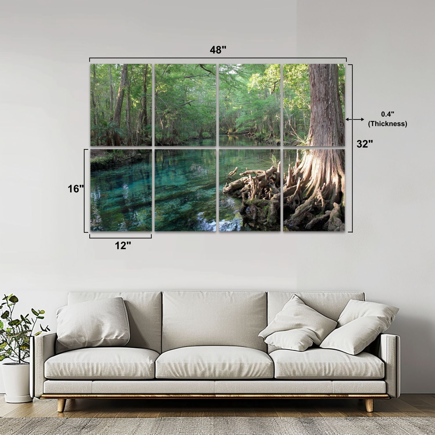 Forest 8 Pack Art Acoustic Panels Sound Absorbing Florida Fresh Water Springs Cypress Tree Swimming Hole Natural Decorative Soundproof Wall Panels Self Adhesive for Nursery Bedroom 48"x32"