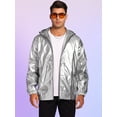 thumbnail image 2 of Unique Bargains Men's Metallic Solid Zipper Holographic Hooded Windbreaker Jacket M Silver, 2 of 6