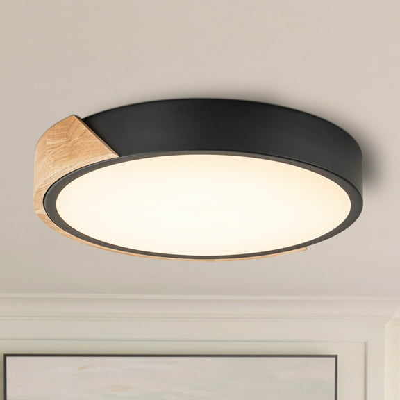 C Cattleya 12.75'' Black Flush Mount Light with Dimmable LED and Wood Accent