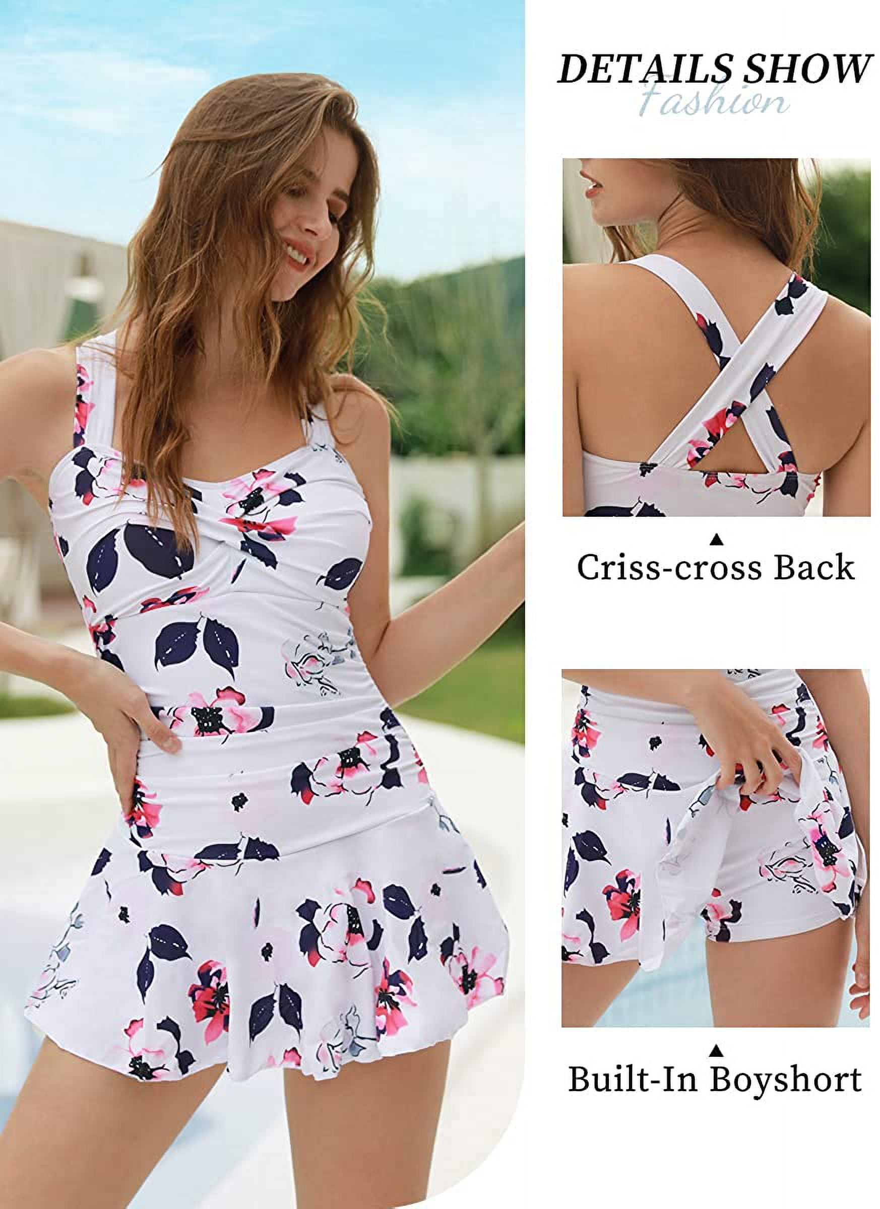 Summer Mae Women's Swimwear One Piece Slimming Skirt Tummy Control Swimdress Bathing Suit