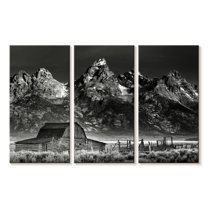 Elephant Stock Mountainside Moulton Barn Wall Art - Horizontal Multi Panel Canvas - Living Room Wall Decor - Nature Multi Panel - Gray And Black Decor - 45" x 28"