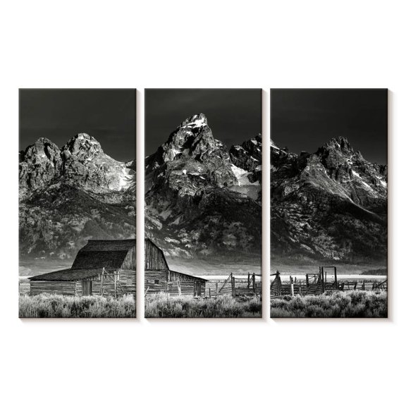 Elephant Stock Mountainside Moulton Barn Wall Art - Horizontal Multi Panel Canvas - Living Room Wall Decor - Nature Multi Panel - Gray And Black Decor - 45" x 28"