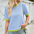 thumbnail image 2 of Fgnfyis T-Shirt Tricoté à Manches Courtes Col Rond avec Design à Rayures Color Block pour Femmes Hauts d'Été pour Femmes Bleu Ciel TG, 2 of 6