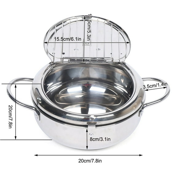 Japanese Deep Frying Pot Tempura Fryer Pan Temperature Control Stainless Steel