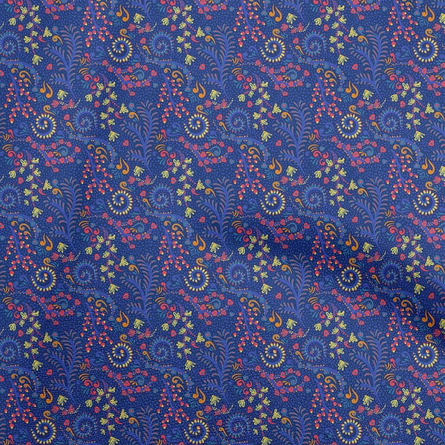 oneOone Georgette Viscose Royal Blue Fabric Floral Sewing Craft Projects Fabric Prints By Yard 42 Inch Wide