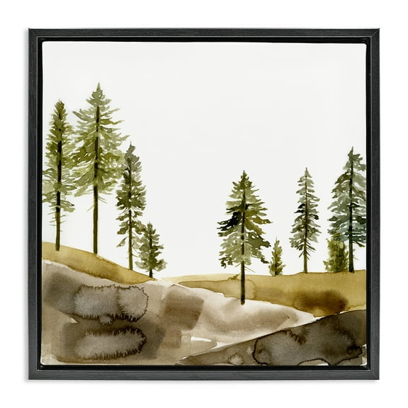 Stupell Industries Pine Tree Forest Watercolor Landscape Painting Black Floater Framed Canvas Art Print Wall Art, 18 x 18