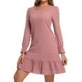 thumbnail image 7 of Cuteduck Women's Fall Casual Long Sleeve Dress Ribbed Round Neck Loose Boho Midi Ruffle Dress S-2XL, 7 of 7