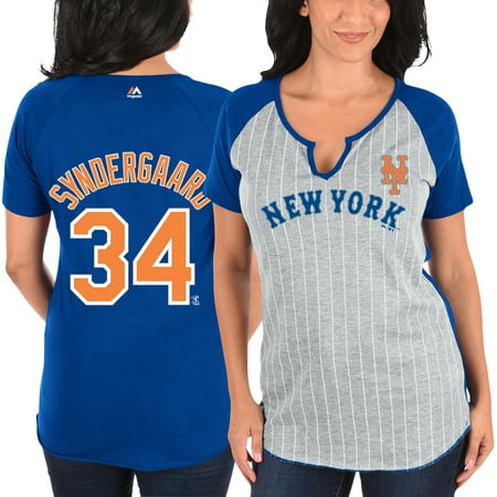 Noah Syndergaard New York Mets Majestic Women's From the Stretch Pinstripe Name & Number T-Shirt -