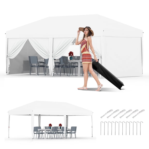 Heavy Duty 10x20 FT Pop Up Canopy Tent with 6 Removable Sidewalls - Waterproof & UV Resistant - Adjustable Height Outdoor Shelter for Events, Parties, Backyard, Camping - White