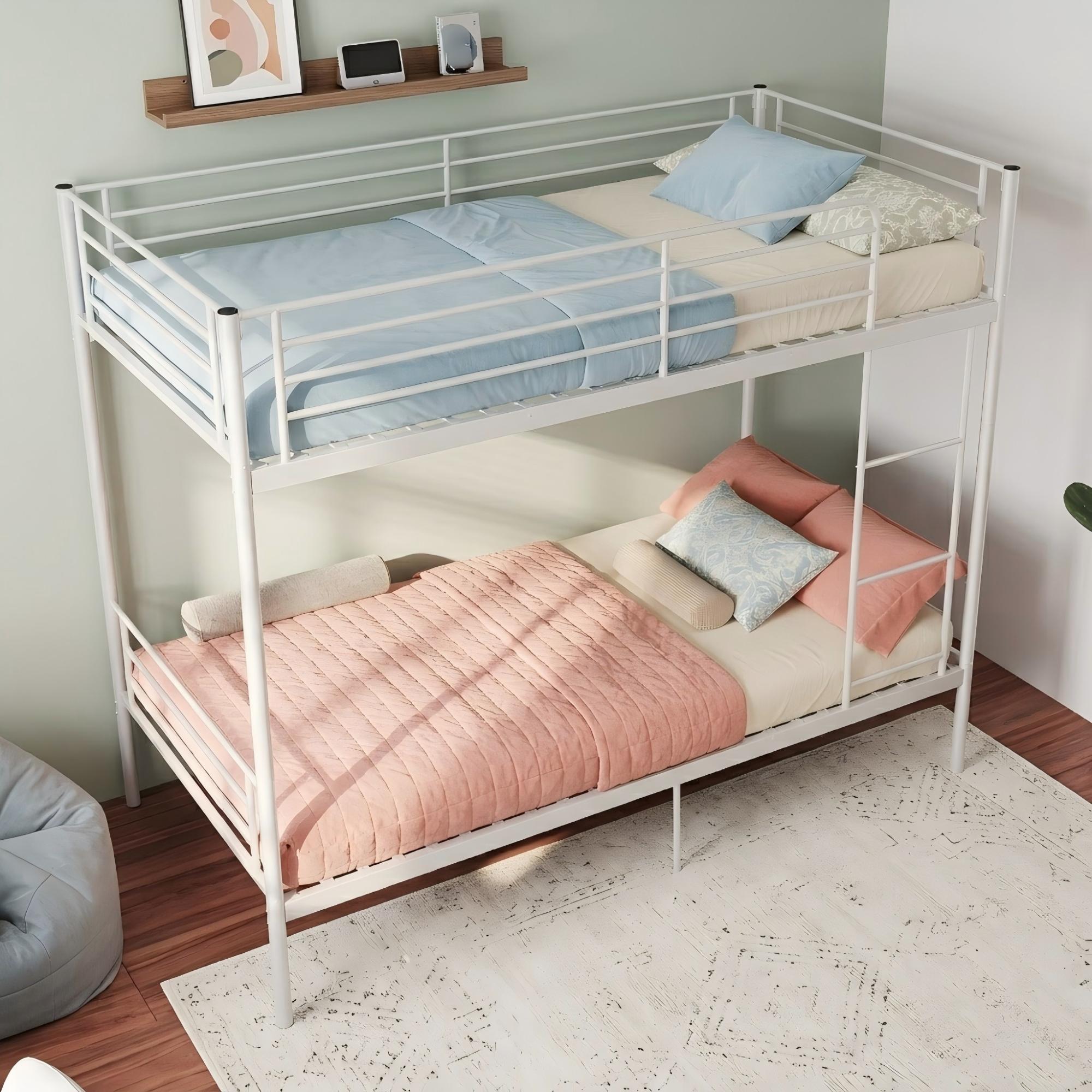 Aukfa Twin over Twin Metal Bunk Bed, Heavy Duty Convertible Bunk Bed Frame Separates into 2 Twin Beds, White