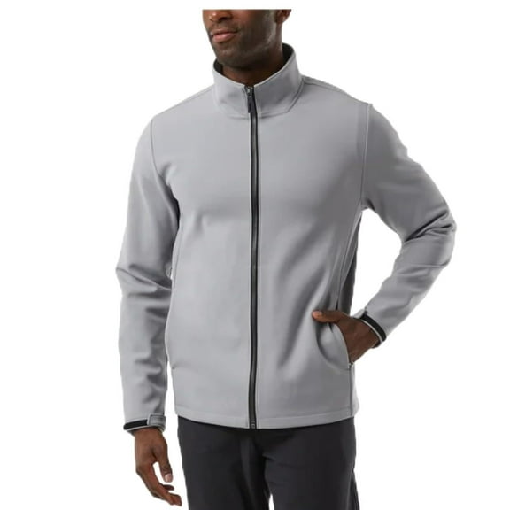 32 Degrees Men's Full Zip Jacket � Regular Fit, Outdoor Casual, Adjustable Cuffs, Stand Collar, Brushed Interior, Active Zip Coat (Gray, XL)