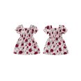 thumbnail image 2 of BemeyourBBs Kids Toddler Baby Girl Summer Smocked Dress Cute Little Girl Sundress Short Sleeve Square Neck Pleated Flower Print Casual Princess Party Dress Clothes, 2 of 9