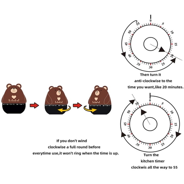 Temporizador de cocina con forma de oso, temporizador mecánico de cocina, reloj multiusos, hermosas herramientas de cocina