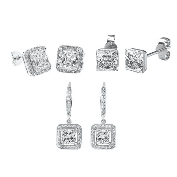 Cate & Chloe Pack of 3 - Norah, Ivy & Brooke 18k White Gold Plated Stud Earrings with Flawless Crystals for Women